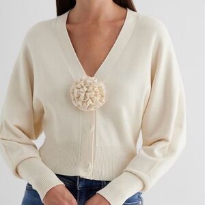 Express Cream Cardigan with Floral Detail
